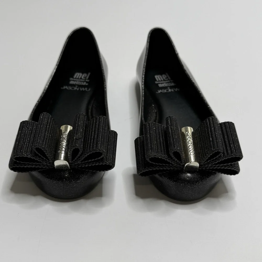 Melissa Space Love x Jason Wu Black Glitter Ballet Flat Shoes Girls US‎ 11 Bow
